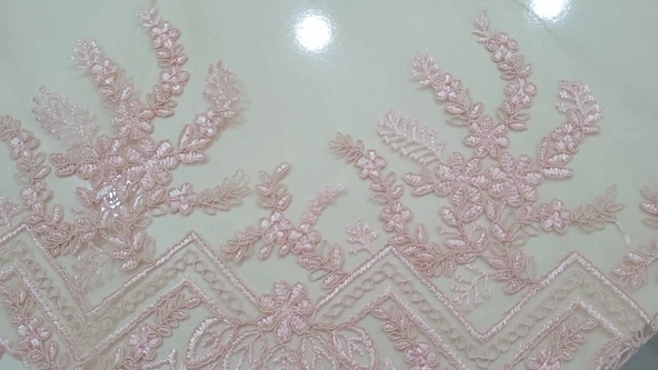 fransız tülü Vitrin seti işlemeli 16 parça pembe - 3