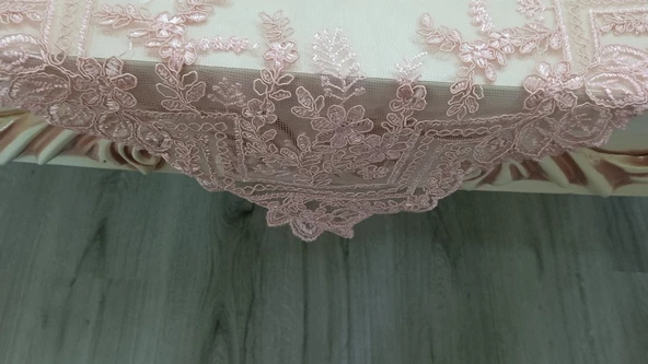 fransız tülü Vitrin seti işlemeli 16 parça pembe - 4