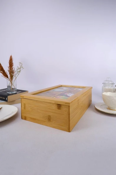Digithome Bambu Çay Kutusu 8 Bölmeli Kapaklı Bitki Çayı Saklama Kabı Kahverengi - F/5 C1-1-289 - 3