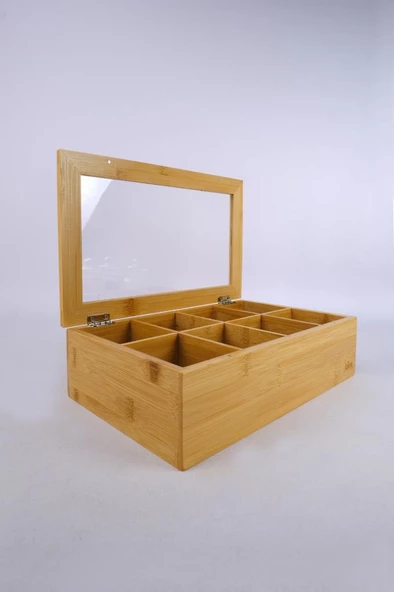 Digithome Bambu Çay Kutusu 8 Bölmeli Kapaklı Bitki Çayı Saklama Kabı Kahverengi - F/5 C1-1-289 - 4
