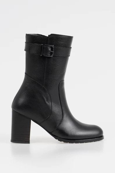 Hakiki Deri Kadın Topuklu Bot Fermuarlı Bilek Kemerli Klasik Kışlık Bot - Resim 4