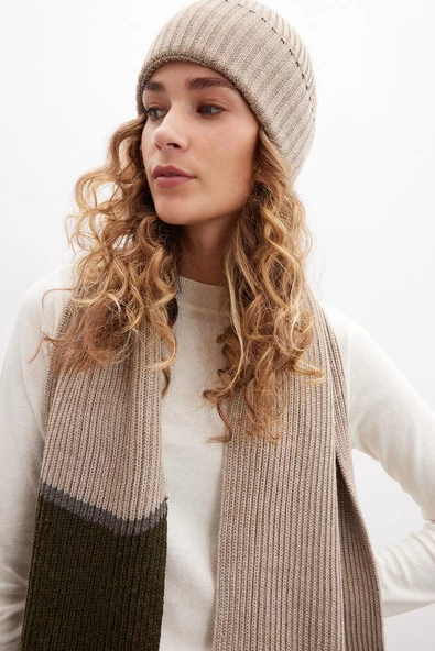 Peraluna SORREL BEANIE Çizgi Detaylı Ribana Örgü Kadın Triko Bere - Sütlü Kahve - 3