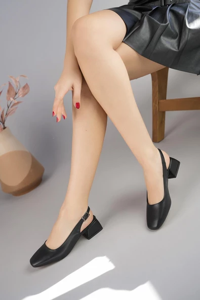 Muggo LOİS Garantili Arkası Açık Kare Burunlu Kadın Kısa Topuklu Ayakkabı - 7