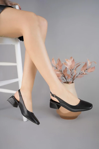 Muggo LOİS Garantili Arkası Açık Kare Burunlu Kadın Kısa Topuklu Ayakkabı - 5