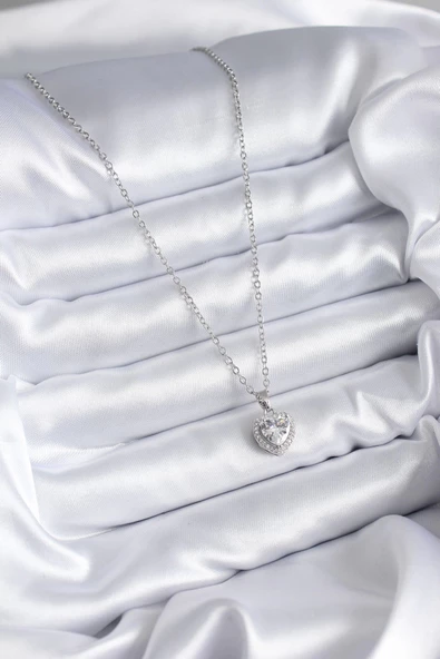 MuI MuI 316L Çelik Zincir Gümüş Renk Kalp Model Charm Kadın Kolye - 2