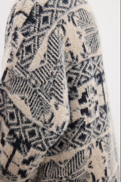 Peraluna FLORA JACKET Bisiklet Yaka Jakarlı Koton Karışım Kadın Triko Ceket - Şampanya - 3