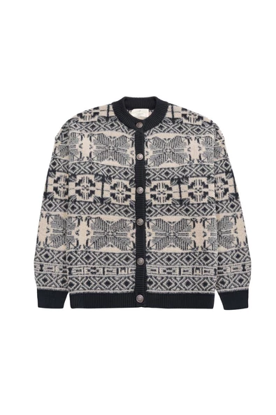 Peraluna FLORA JACKET Bisiklet Yaka Jakarlı Koton Karışım Kadın Triko Ceket - Şampanya - 7