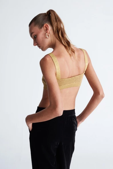 Styleboom X Peraluna DORIS BRALET Düğme Detaylı Askılı Simli Kadın Triko Bralet - Altın - 6