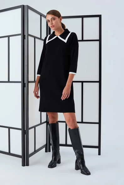 Peraluna GRACE DRESS Rahat Kesim A Form Rayon Kadın Triko Elbise - Siyah - 7