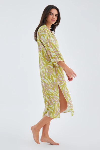 Peraluna AKIRA DRESS Bol Kesim 117 CM Mat Dokulu Yazlık Kadın Elbise - Fıstık/Lila - 8