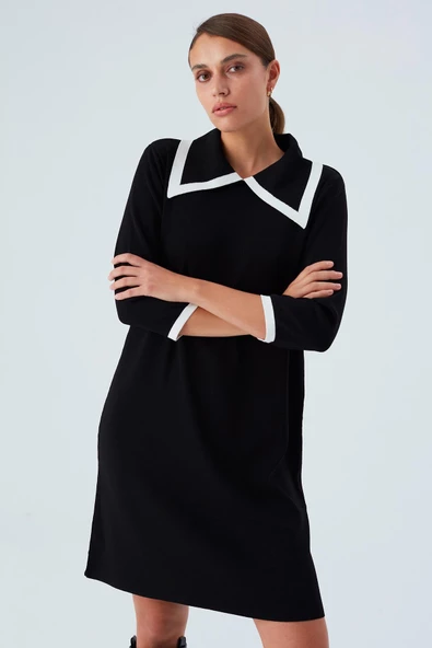 Peraluna GRACE DRESS Rahat Kesim A Form Rayon Kadın Triko Elbise - Siyah - 2