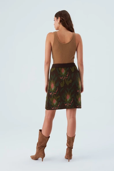 Peraluna FIORI SKIRT Çiçek Desenli Diz Hizası Kadın Triko Etek - Çok Renkli - 7