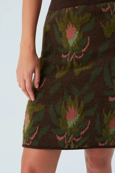 Peraluna FIORI SKIRT Çiçek Desenli Diz Hizası Kadın Triko Etek - Çok Renkli - 3