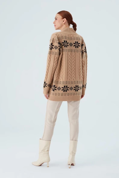 Peraluna IVORY CARDIGAN Jakarlı Cepli Uzun Kadın Triko Hırka - Camel - 6
