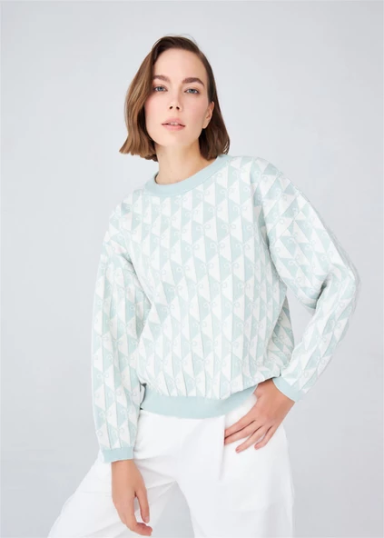 Peraluna Bol Kesim Bisiklet Yaka Kadın Triko Kazak - Buz Yeşili - Resim 2