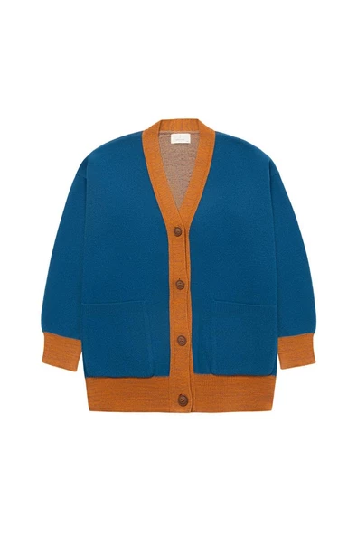 Peraluna JOSEPHINE CARDIGAN V Yaka Jakarlı Geniş Kesim Organik Pamuk-Yün Karışım Kadın Triko Hırka - Multi - 7