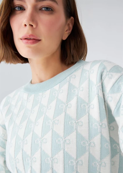 Peraluna Bol Kesim Bisiklet Yaka Kadın Triko Kazak - Buz Yeşili - Resim 5