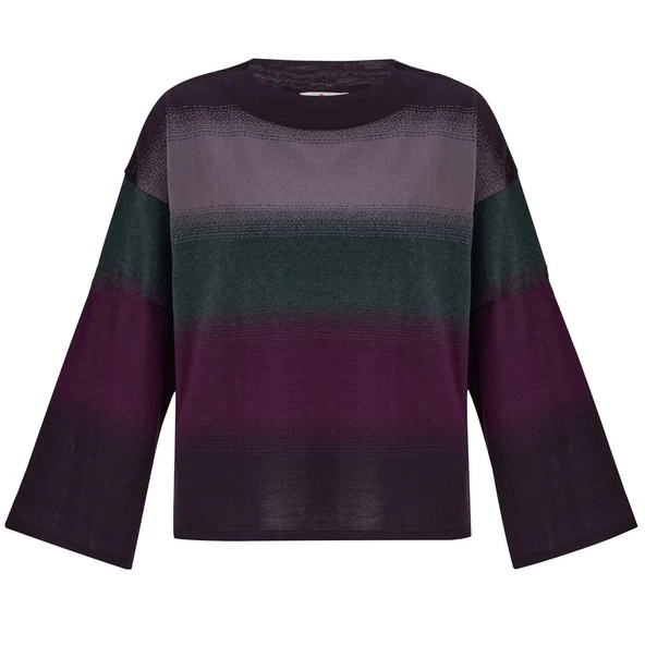 Peraluna Renk Geçişli Bisiklet Yaka Kadın Triko Kazak - Çok Renkli - Resim 7