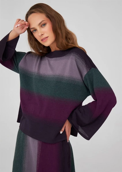 Peraluna Renk Geçişli Bisiklet Yaka Kadın Triko Kazak - Çok Renkli - Resim 5