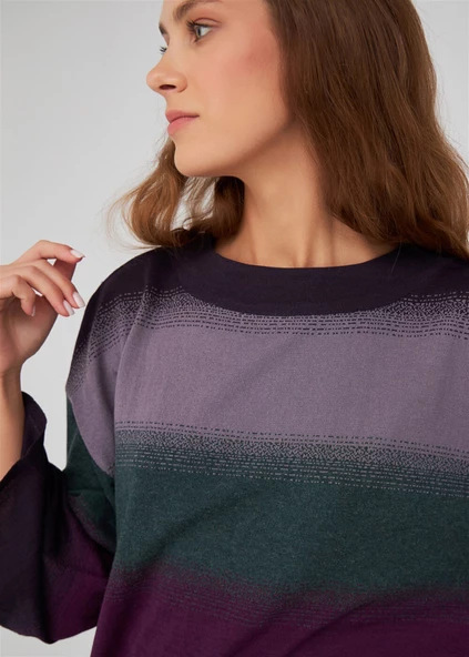 Peraluna Renk Geçişli Bisiklet Yaka Kadın Triko Kazak - Çok Renkli - Resim 6