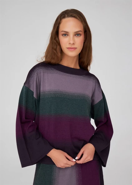 Peraluna Renk Geçişli Bisiklet Yaka Kadın Triko Kazak - Çok Renkli - Resim 4