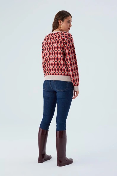Peraluna TRUDY PULLOVER Baklava Desenli Standart Kesim Kadın Triko Kazak - Multi Pudra - 7
