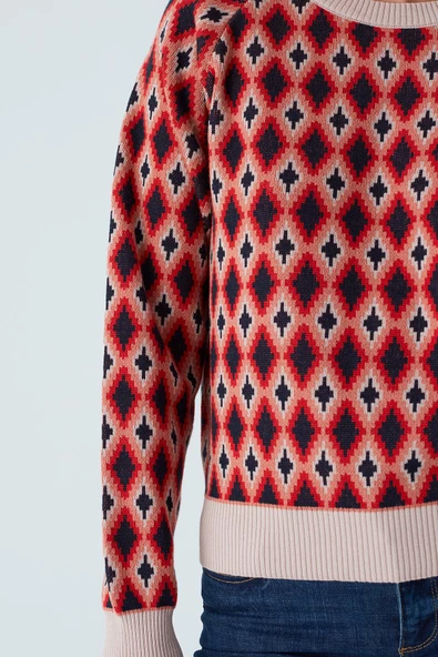 Peraluna TRUDY PULLOVER Baklava Desenli Standart Kesim Kadın Triko Kazak - Multi Pudra - 5