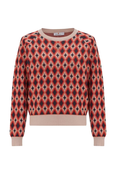 Peraluna TRUDY PULLOVER Baklava Desenli Standart Kesim Kadın Triko Kazak - Multi Pudra - 8