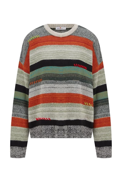 Peraluna CAMILA PULLOVER Bol Kesim El İşlemeli Kadın Triko Kazak - Multi - 7