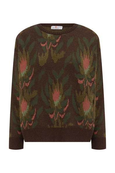 Peraluna FIORI PULLOVER Çiçek Desenli Crop Kadın Triko Kazak - Çok Renkli - 10