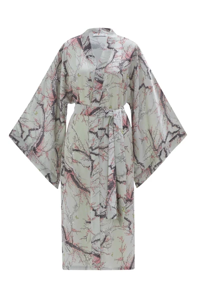 Peraluna BOLOSSOM KIMONO Çiçek Desenli 120 CM Saten Yazlık Kadın Kimono - Koyu Taş/Pembe - 7