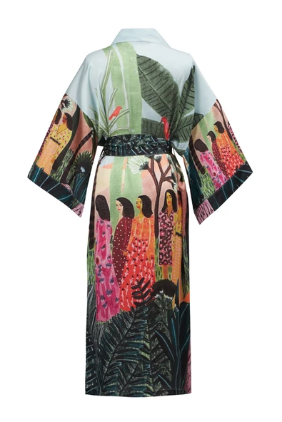 Peraluna KAURİ Tropik Desenli Bilek Hizası Saten Kadın Kimono - Çok Renkli - 10
