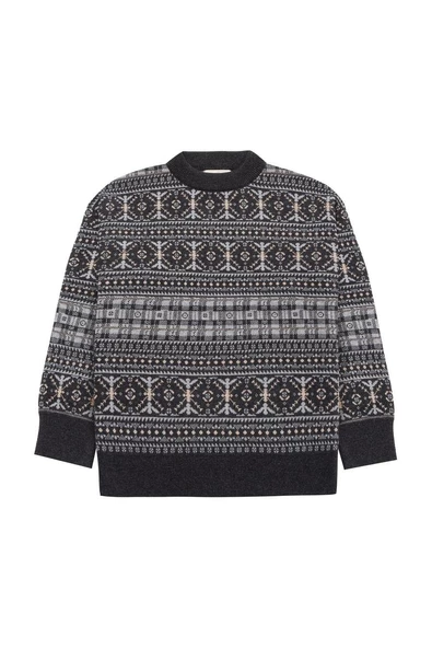 Peraluna CAITLIN PULLOVER Bisiklet Yaka Etnik Motif Yün Karışım Kadın Triko Kazak - Antrasit Melanj - 6
