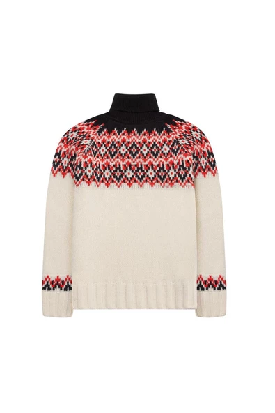 Styleboom X Peraluna COTSWOLD FAIR ISLE PULLOVER Balıkçı Yaka Baklava Desen Kazak Kadın Triko Kazak - Ekru Multi - 6