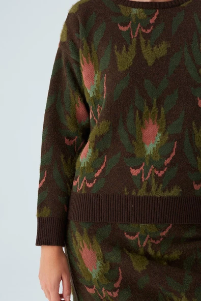 Peraluna FIORI PULLOVER Çiçek Desenli Crop Kadın Triko Kazak - Çok Renkli - 5