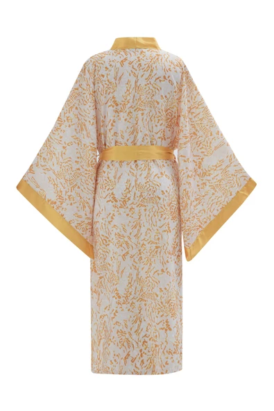 Peraluna SİTARA KIMONO Desenli 120 CM Saten Yazlık Kadın Kimono - Hardal/Ekru - 10