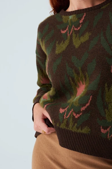 Peraluna FIORI PULLOVER Çiçek Desenli Crop Kadın Triko Kazak - Çok Renkli - 3