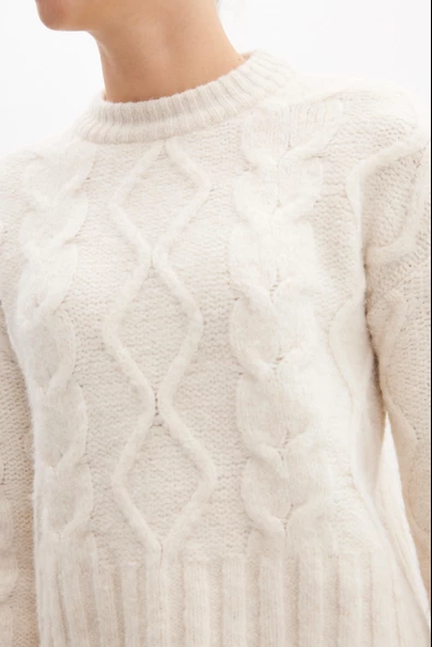 Peraluna ADELINE SWEATER Bisiklet Yaka Saç Örgü Kadın Triko Kazak - Ekru - 3