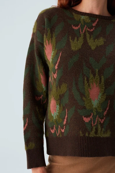 Peraluna FIORI PULLOVER Çiçek Desenli Crop Kadın Triko Kazak - Çok Renkli - 4