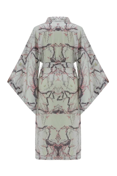 Peraluna BOLOSSOM KIMONO Çiçek Desenli 120 CM Saten Yazlık Kadın Kimono - Koyu Taş/Pembe - 8