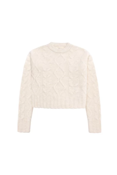 Peraluna ADELINE SWEATER Bisiklet Yaka Saç Örgü Kadın Triko Kazak - Ekru - 5