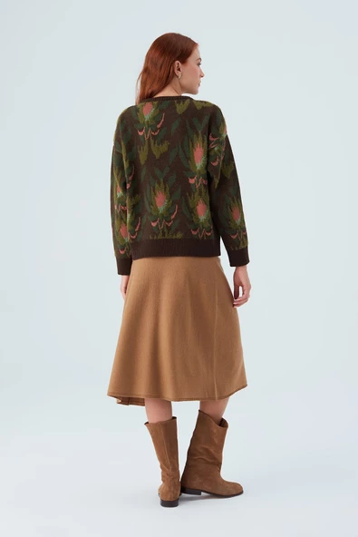 Peraluna FIORI PULLOVER Çiçek Desenli Crop Kadın Triko Kazak - Çok Renkli - 9