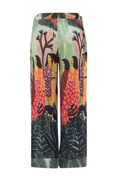 Peraluna SHUKO TROUSER Tropik Desenli Bol Kesim Saten Kadın Pantolon - Çok Renkli - 6