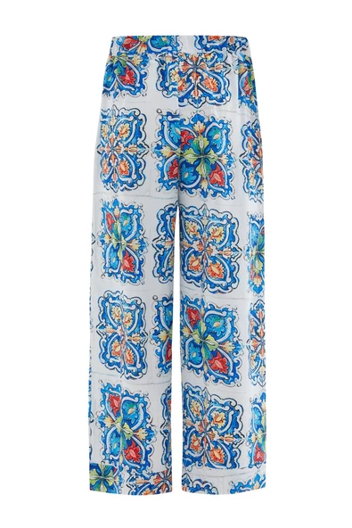 Peraluna RİA TROUSER Çini Desenli Bol Kesim Yazlık Saten Kadın Pantolon - Çok Renkli - 10