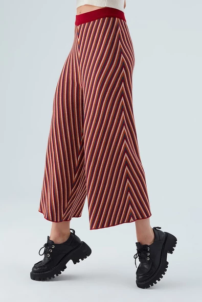 Peraluna MENTHA TROUSER Etnik Jakar Çizgili Kadın Triko Pantolon - Multi - 4