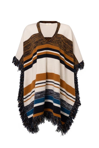 Peraluna MELODY PONCHO Çizgili Yün Karışım Diz Boy Püsküllü Kadın Triko Panço - Multi - Resim 6