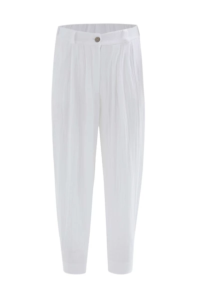 Peraluna SANDAL TROUSER Bol Kesim Yazlık Muslin Kadın Kısa Pantolon - Beyaz - 8