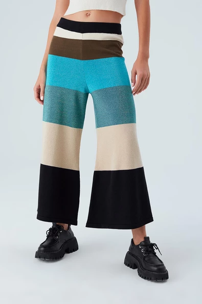 Peraluna SASHA TROUSER Geniş Çizgili Simli Kadın Triko Pantolon - Multi - 2