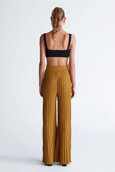 Peraluna VIOLA TROUSERS Ribana Örgü Bel Lastikli Kadın Triko Pantolon - Olive - 6