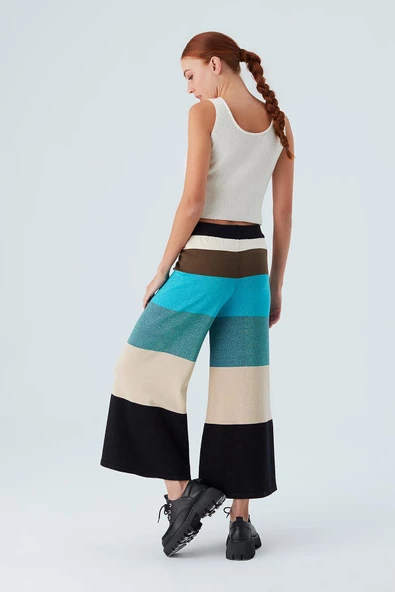 Peraluna SASHA TROUSER Geniş Çizgili Simli Kadın Triko Pantolon - Multi - 5